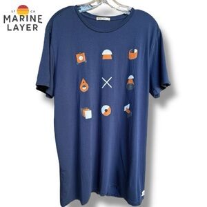 Marine Layer Supima Cotton Signature Crew Tee Shirt Navy 10xW Graphic | Sz M